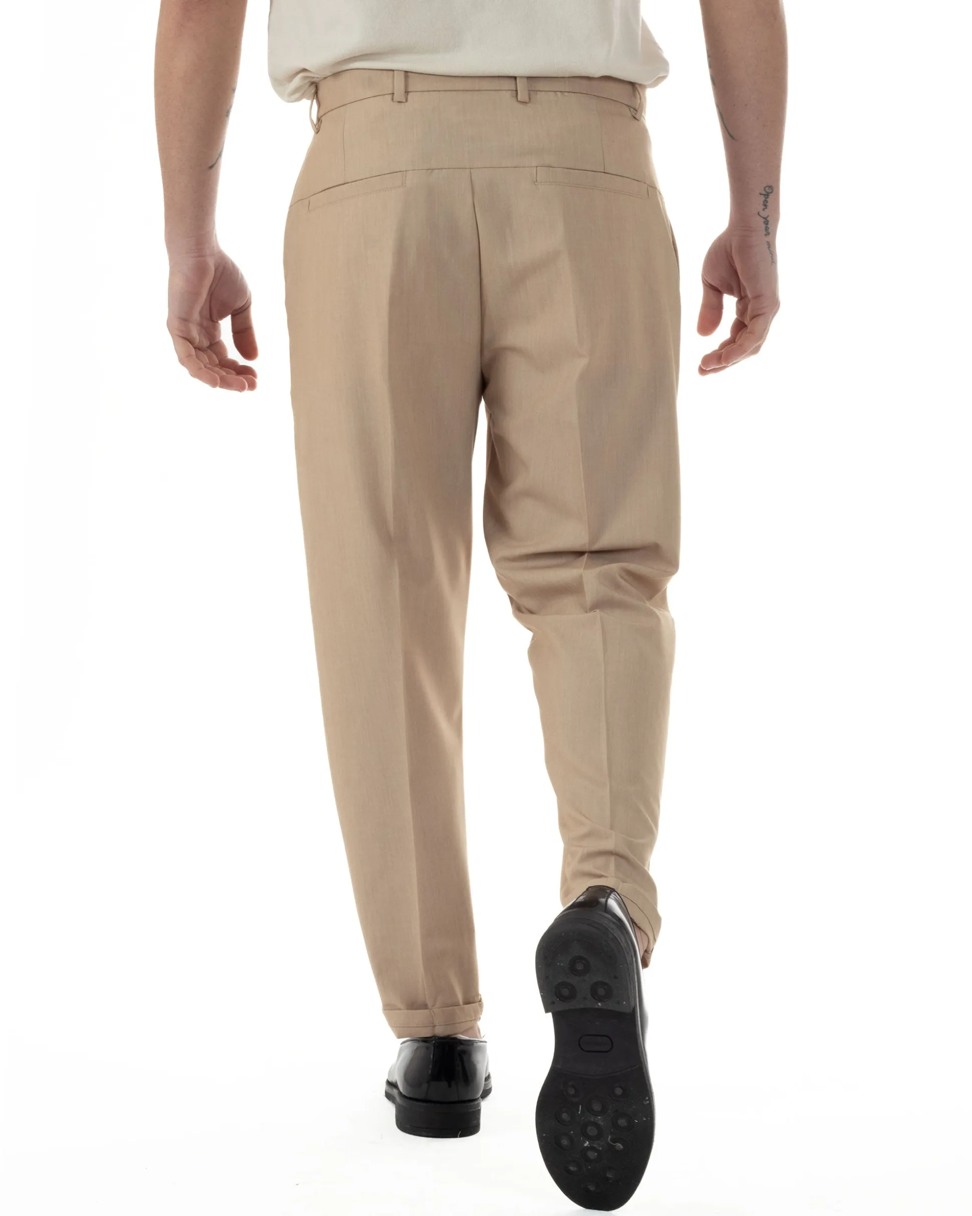Pantaloni Uomo Viscosa Tasca America Abbottonatura Allungata Capri Sartoriale Camel GIOSAL-P6243A