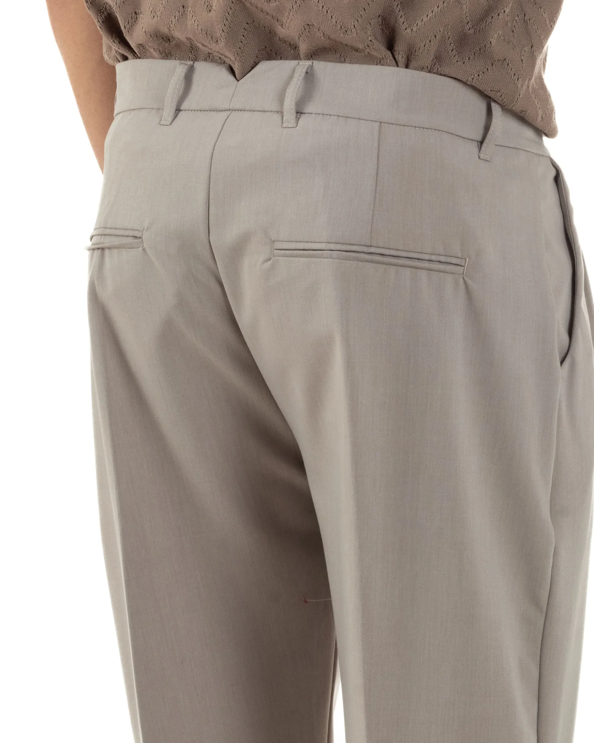 Pantaloni Uomo Viscosa Tasche America Doppia Pinces Comodo Balloon Fit Casual Tinta Unita Beige GIOSAL-P6240A