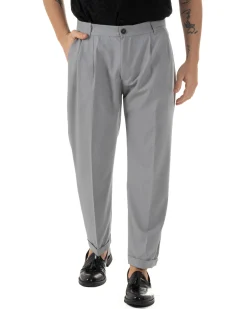 Pantaloni Uomo Viscosa Tasche America Doppia Pinces Comodo Balloon Fit Casual Tinta Unita Grigio GIOSAL-P6242A