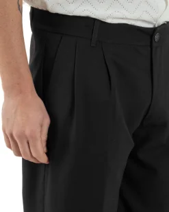 Pantaloni Uomo Viscosa Tasche America Doppia Pinces Comodo Balloon Fit Casual Tinta Unita Nero GIOSAL-P6241A