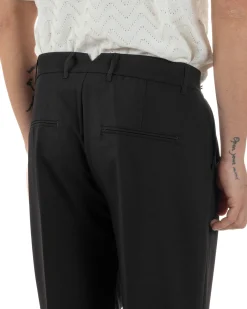 Pantaloni Uomo Viscosa Tasche America Doppia Pinces Comodo Balloon Fit Casual Tinta Unita Nero GIOSAL-P6241A