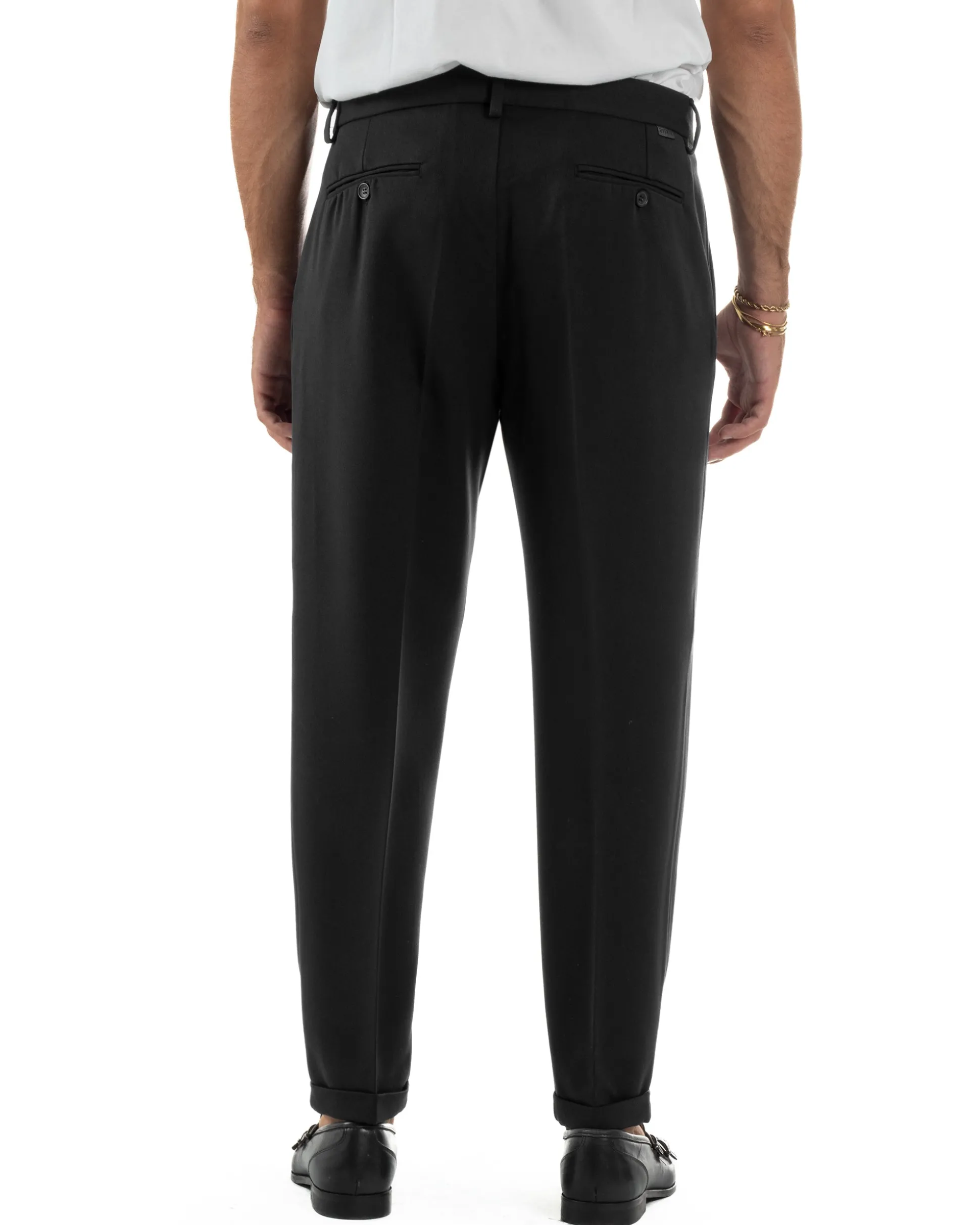 Pantaloni Uomo Viscosa Tasche America Con Pinces Classico Nero Over-D OC1F2W5P15