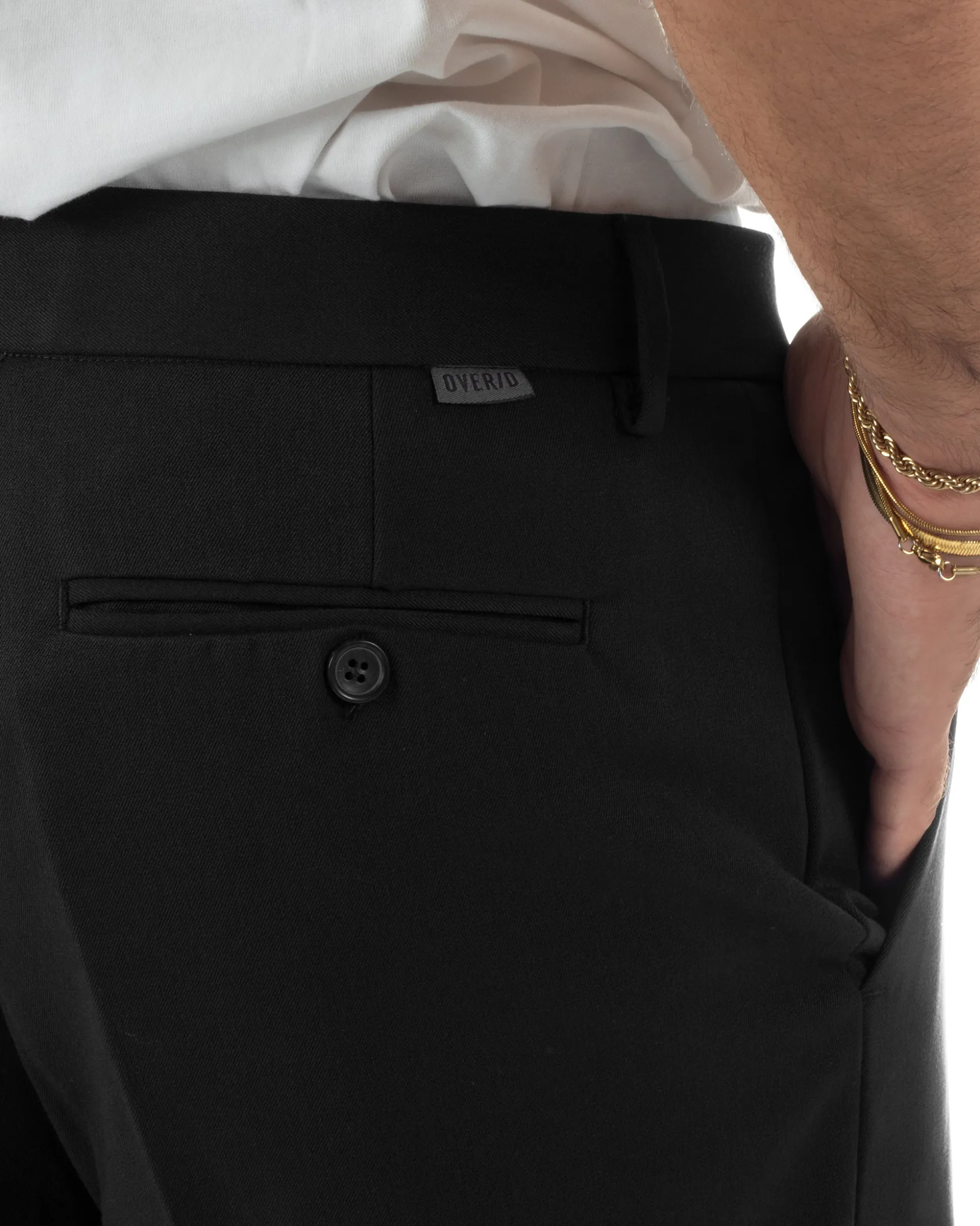 Pantaloni Uomo Viscosa Tasche America Con Pinces Classico Nero Over-D OC1F2W5P15