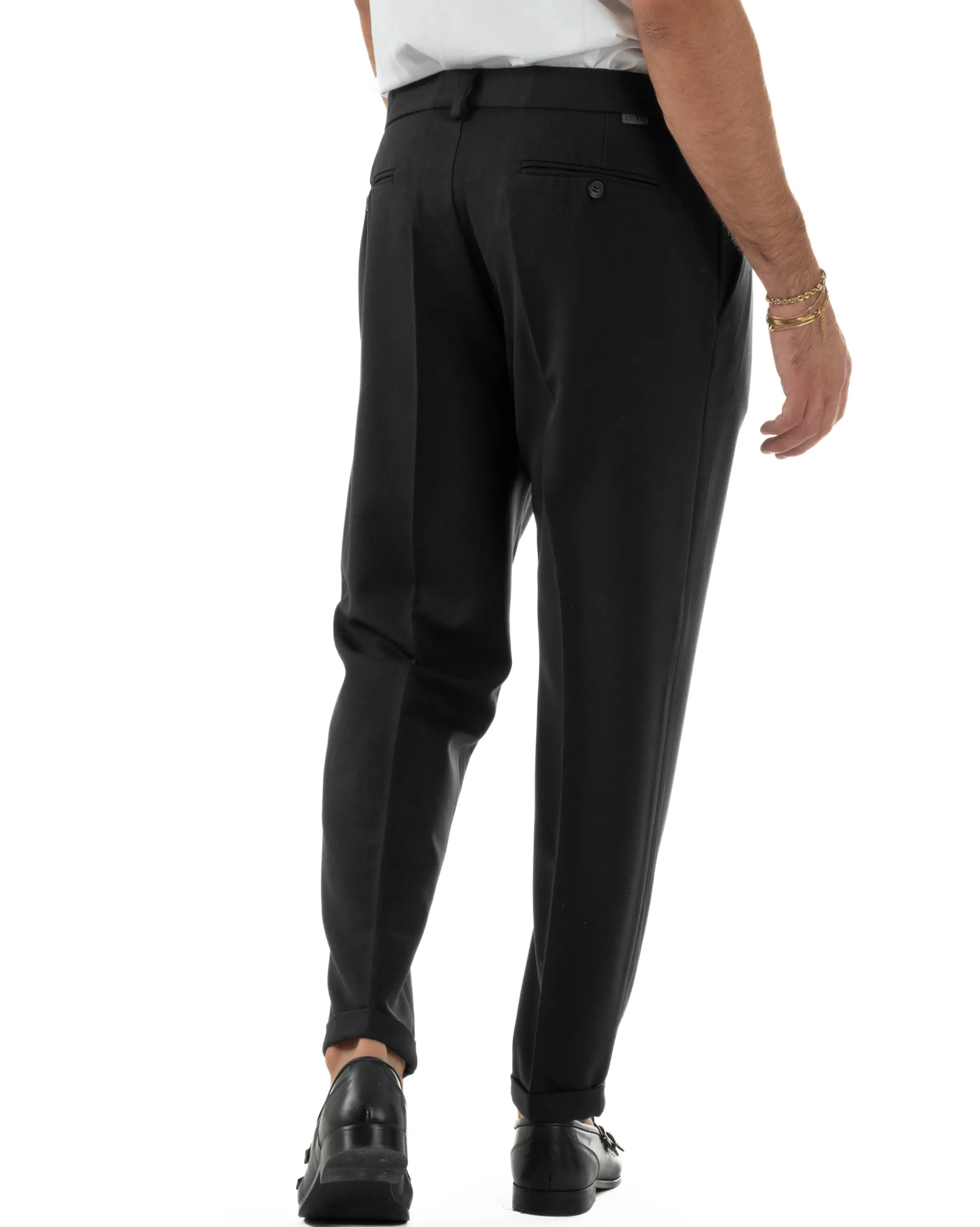 Pantaloni Uomo Viscosa Tasche America Con Pinces Classico Nero Over-D OC1F2W5P15