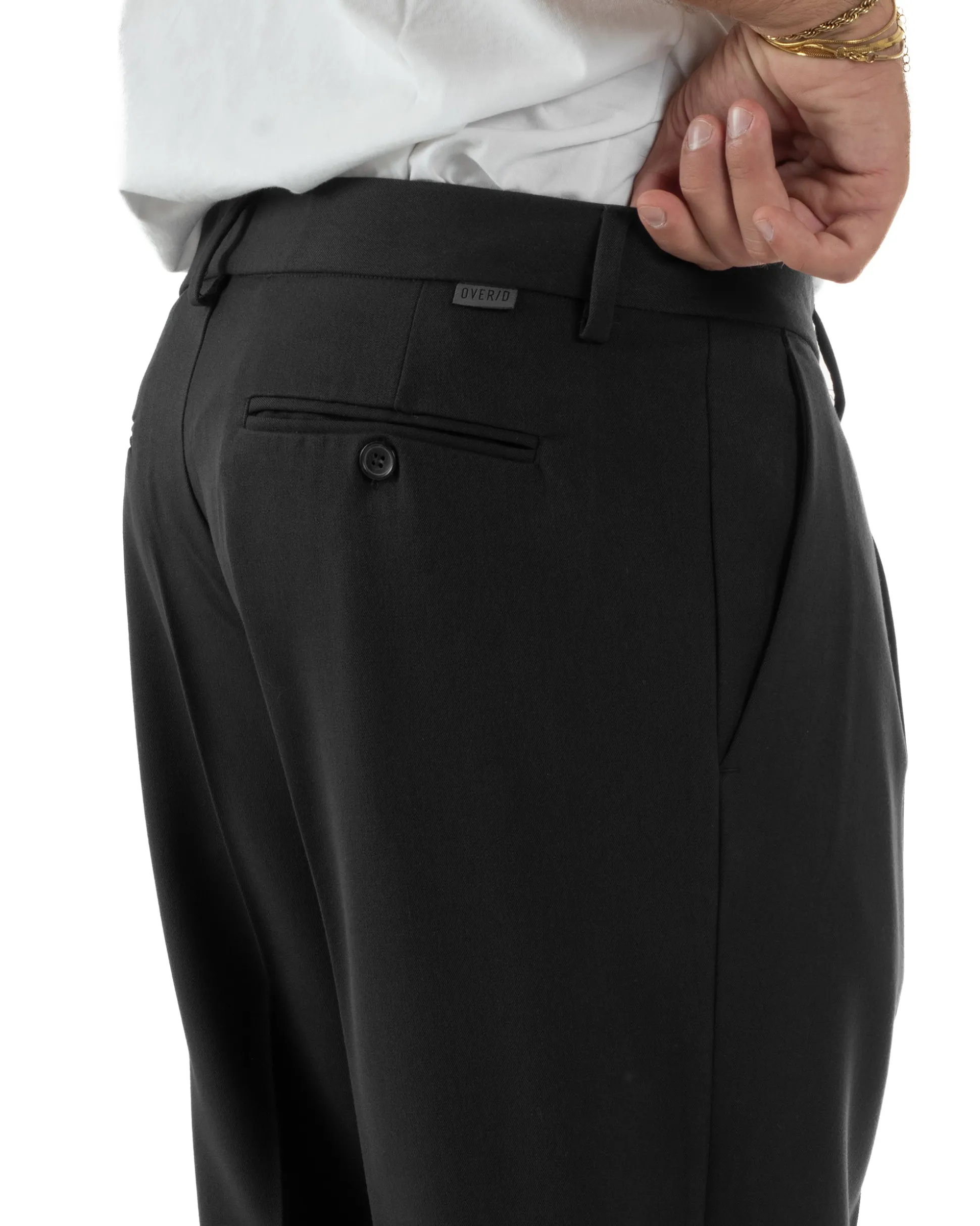 Pantaloni Uomo Viscosa Tasche America Con Pinces Classico Nero Over-D OC1F2W5P15