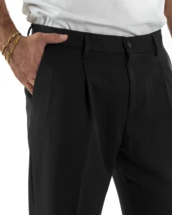 Pantaloni Uomo Viscosa Tasche America Con Pinces Classico Nero Over-D OC1F2W5P15