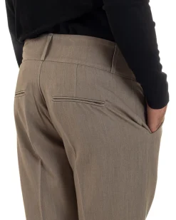 Pantaloni Uomo Viscosa Vita Alta Con Pinces Classico Casual Beige Melangiato P6374A