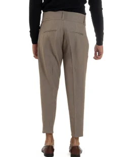 Pantaloni Uomo Viscosa Vita Alta Con Pinces Classico Casual Beige Melangiato P6374A
