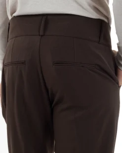 Pantaloni Uomo Viscosa Vita Alta Con Pinces Classico Casual Marrone P6377A