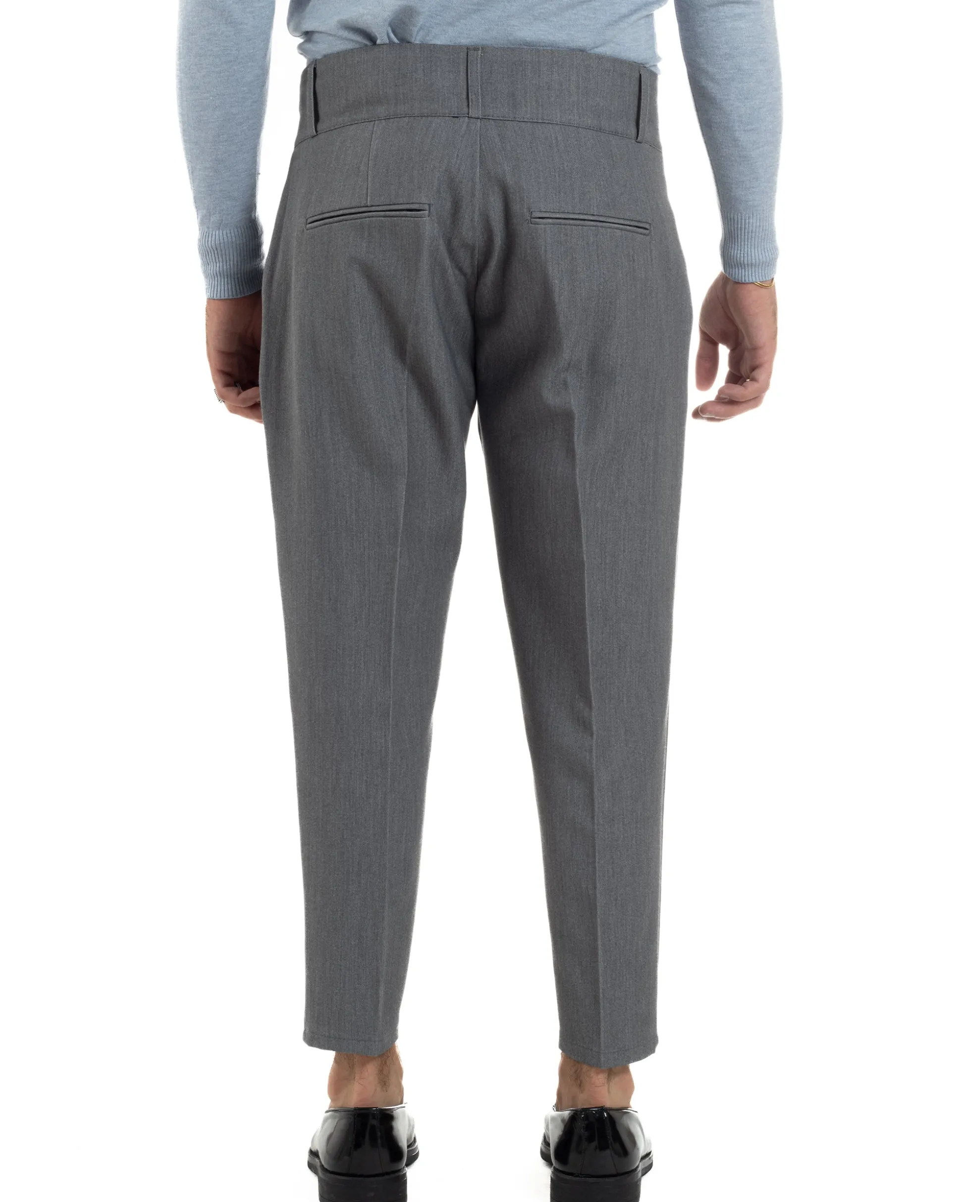 Pantaloni Uomo Viscosa Vita Alta Con Pinces Classico Casual Grigio P6372A