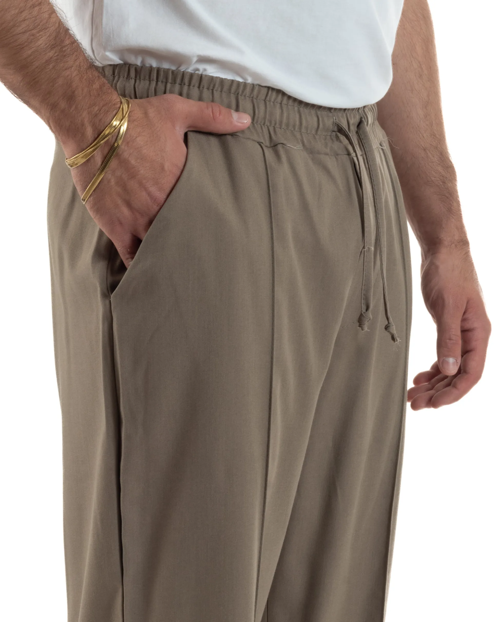 Pantaloni uomo viscosa wide leg coulisse pantalaccio nervatura beige GIOSAL-P6490A