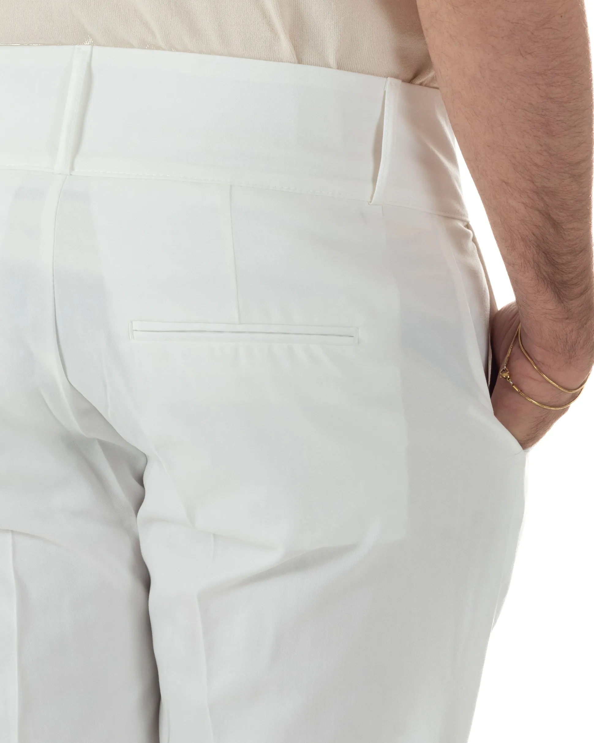 Pantaloni uomo vita alta con pinces classico bustino abbottonatura allungata casual viscosa estivo bianco GIOSAL-P6452A