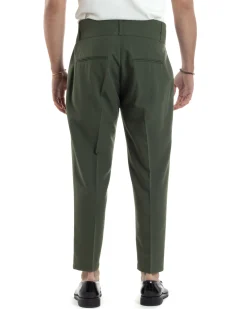 Pantaloni Uomo Vita Alta Con Pinces Classico Bustino Abbottonatura Allungata Casual Viscosa Estivo Verde GIOSAL-P6275A