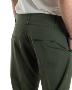 Pantaloni Uomo Vita Alta Con Pinces Classico Bustino Abbottonatura Allungata Casual Viscosa Estivo Verde GIOSAL-P6275A
