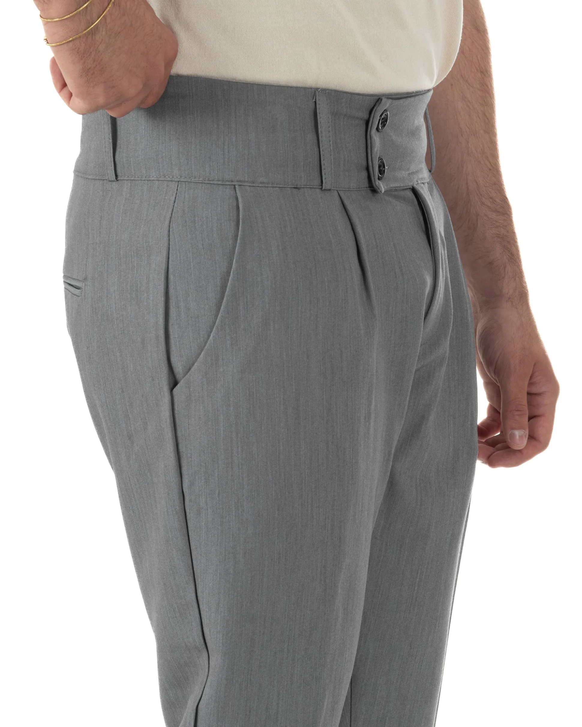 Pantaloni uomo vita alta con pinces classico bustino abbottonatura allungata casual viscosa estivo grigio GIOSAL-P6451A