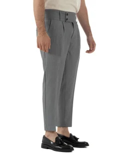 Pantaloni uomo vita alta con pinces classico bustino abbottonatura allungata casual viscosa estivo grigio GIOSAL-P6451A