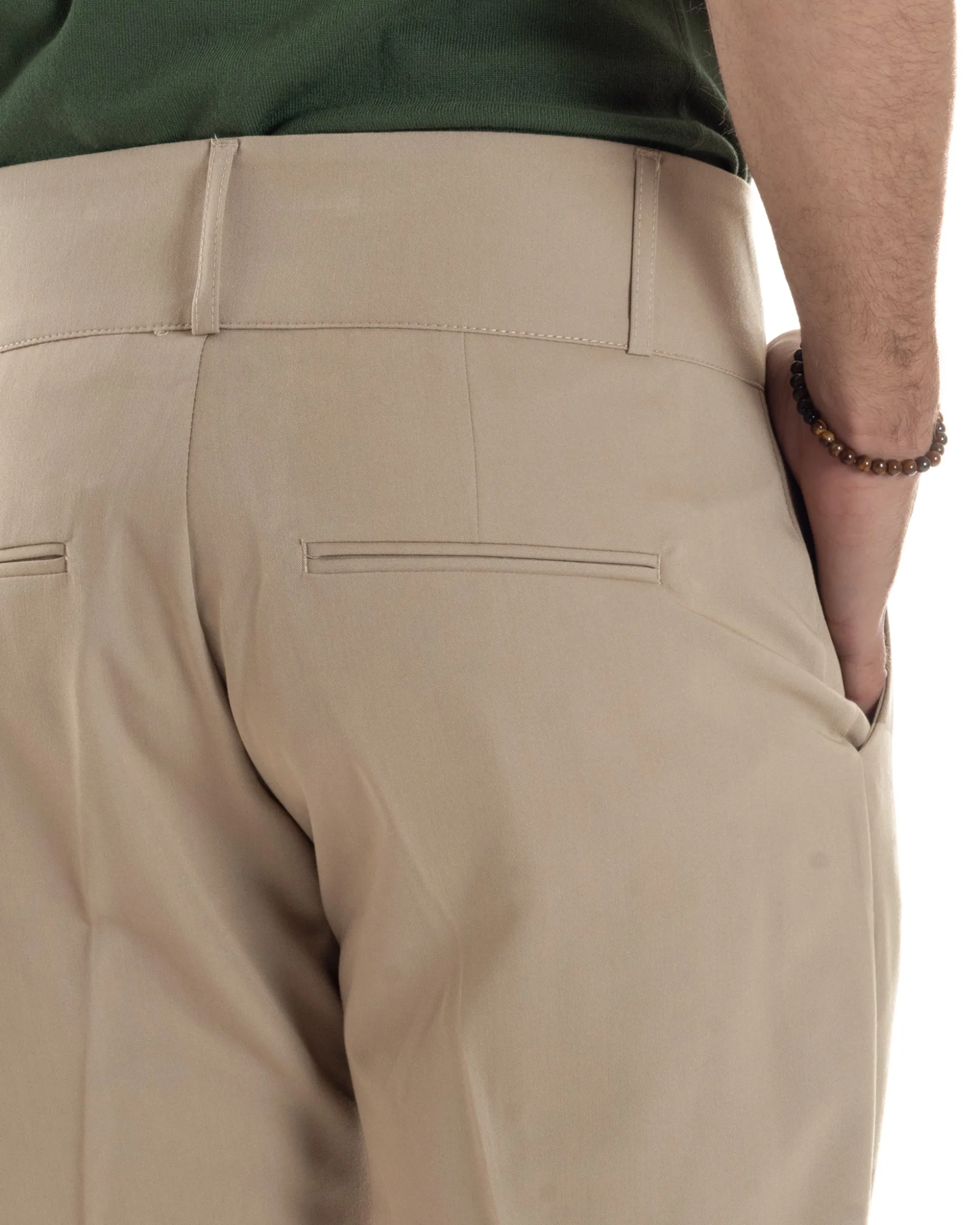 Pantaloni Uomo Vita Alta Con Pinces Classico Bustino Abbottonatura Allungata Casual Viscosa Estivo Beige GIOSAL-P6276A