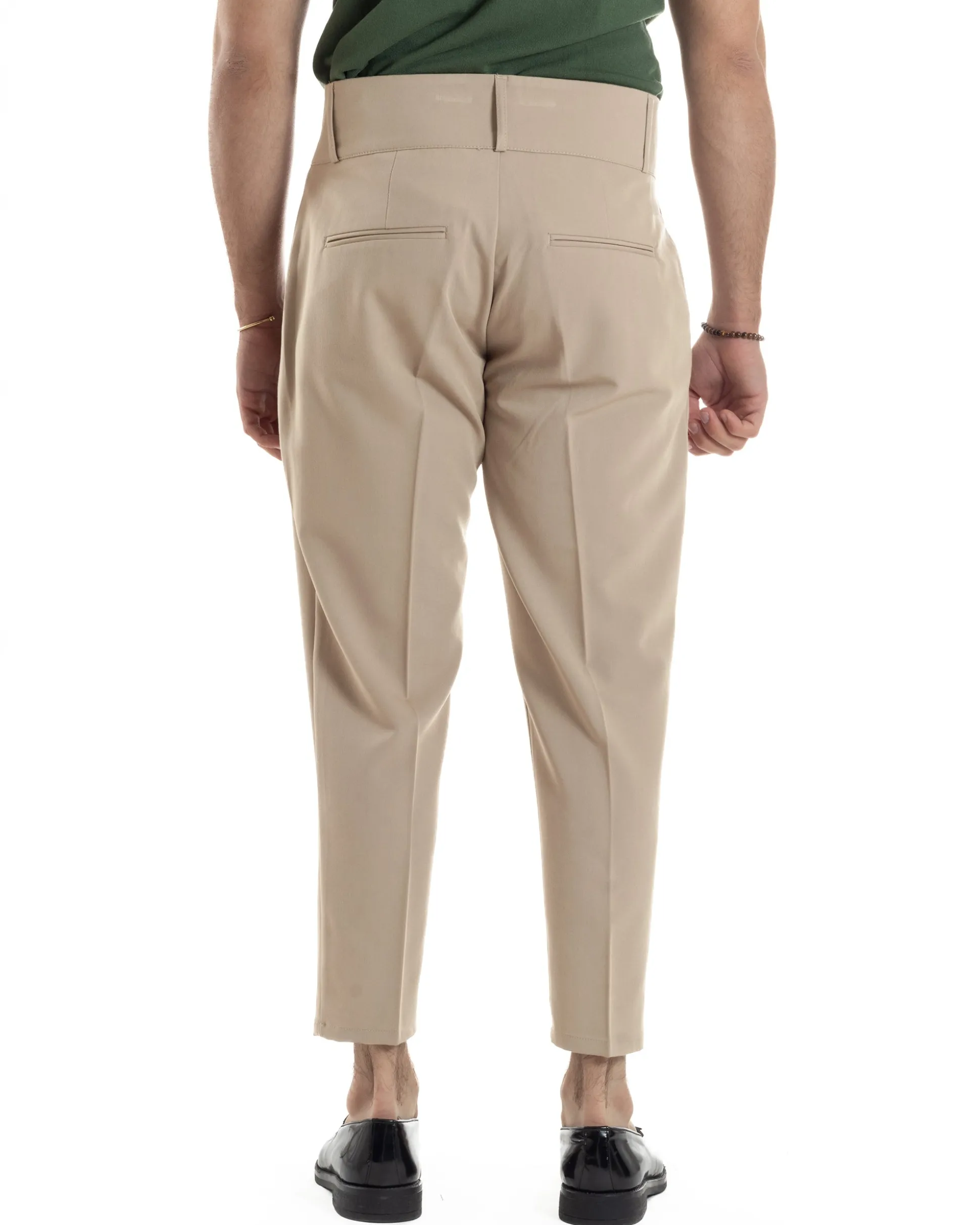Pantaloni Uomo Vita Alta Con Pinces Classico Bustino Abbottonatura Allungata Casual Viscosa Estivo Beige GIOSAL-P6276A
