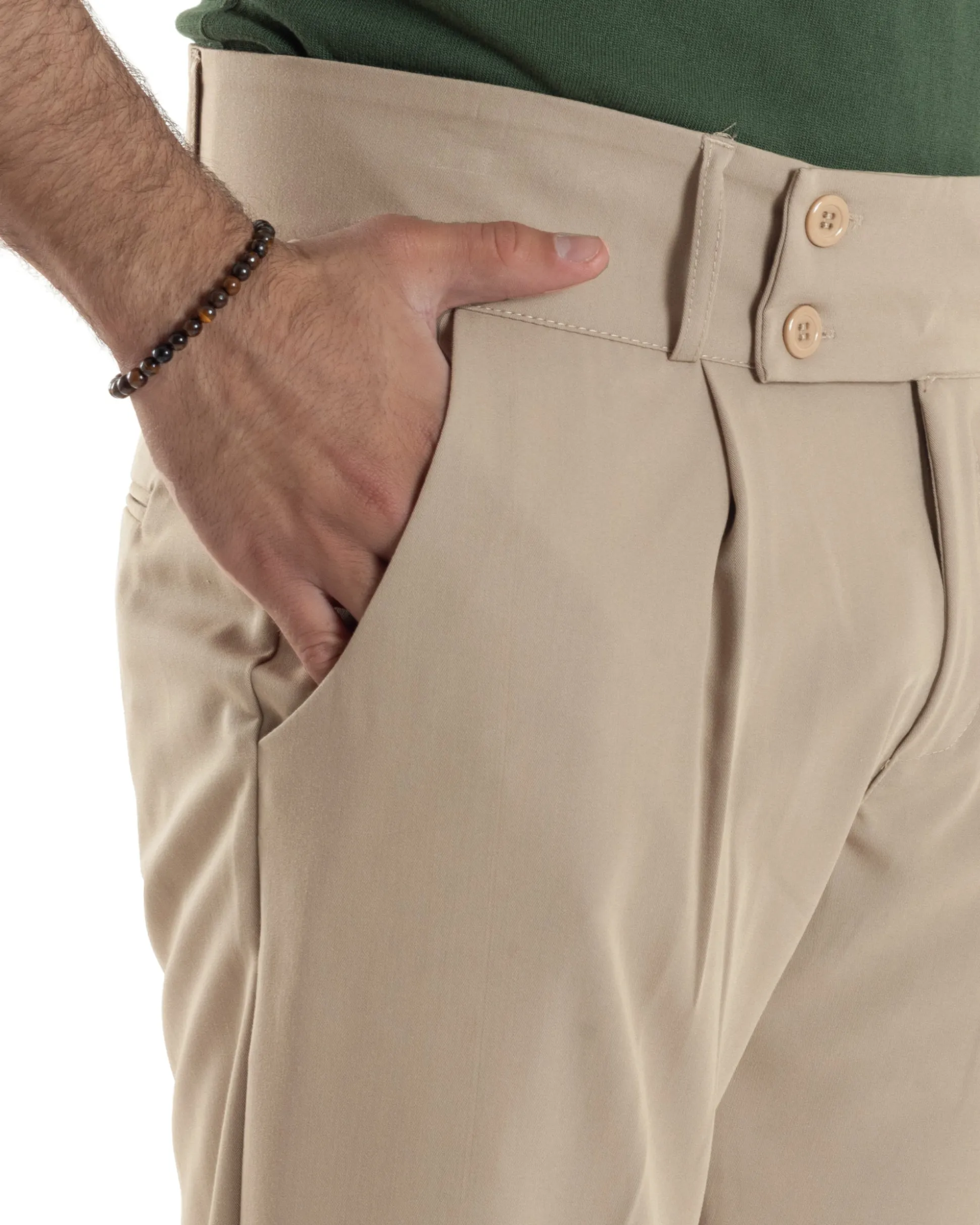 Pantaloni Uomo Vita Alta Con Pinces Classico Bustino Abbottonatura Allungata Casual Viscosa Estivo Beige GIOSAL-P6276A