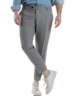 Pantaloni Viscosa Abbottonatura Allungata Basic Grigio TCP1003A