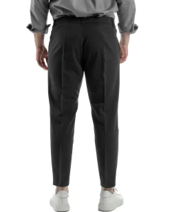 Pantaloni Viscosa Abbottonatura Allungata Basic Nero TCP1002A