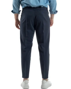 Pantaloni Viscosa Abbottonatura Allungata Basic Blu TCP1000A