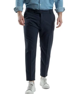 Pantaloni Viscosa Abbottonatura Allungata Basic Blu TCP1000A