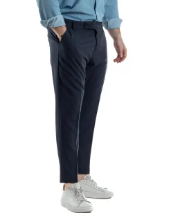 Pantaloni Viscosa Abbottonatura Allungata Basic Blu TCP1000A