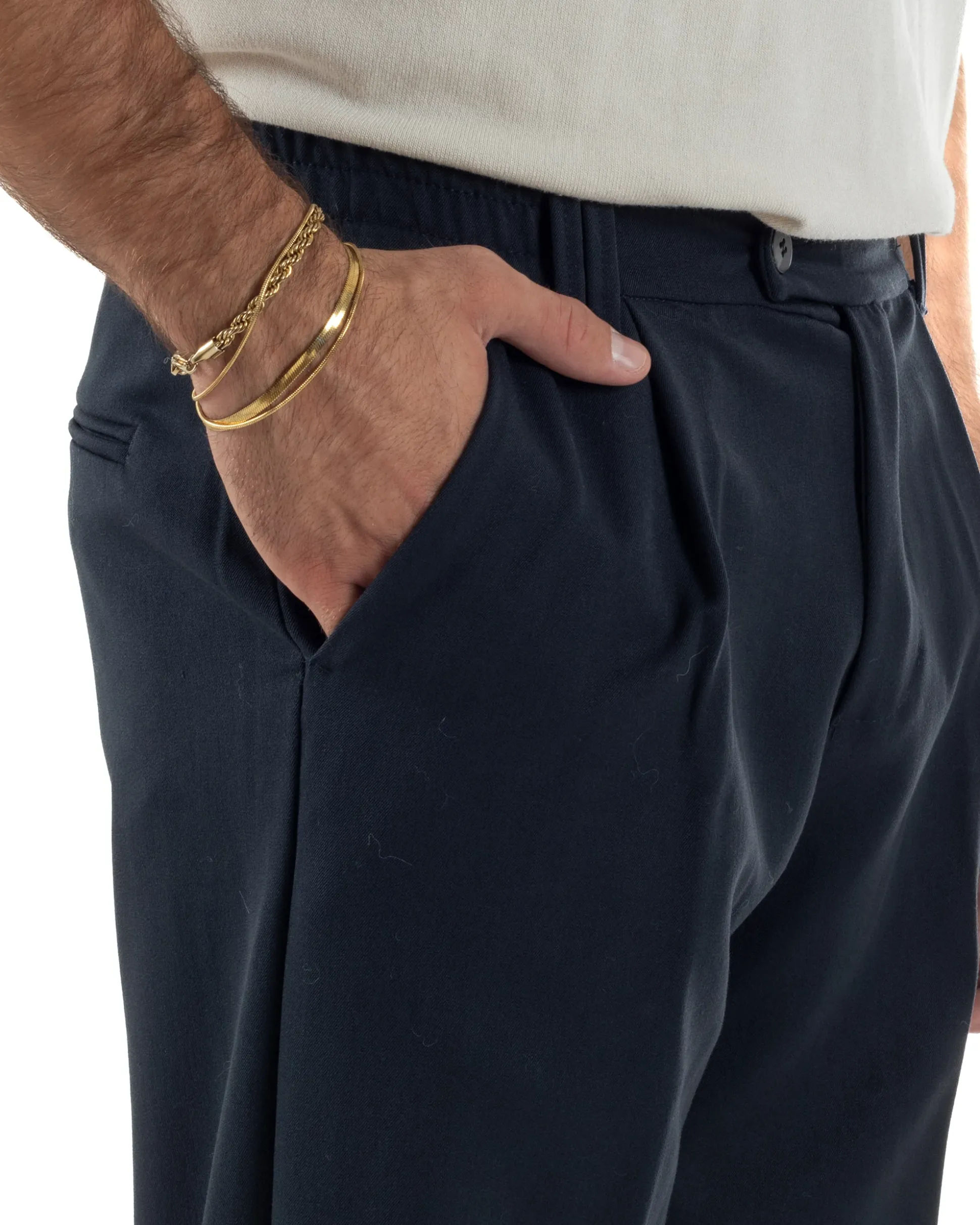 Pantaloni Viscosa Uomo Baggy Fondo Ampio Blu P5916A