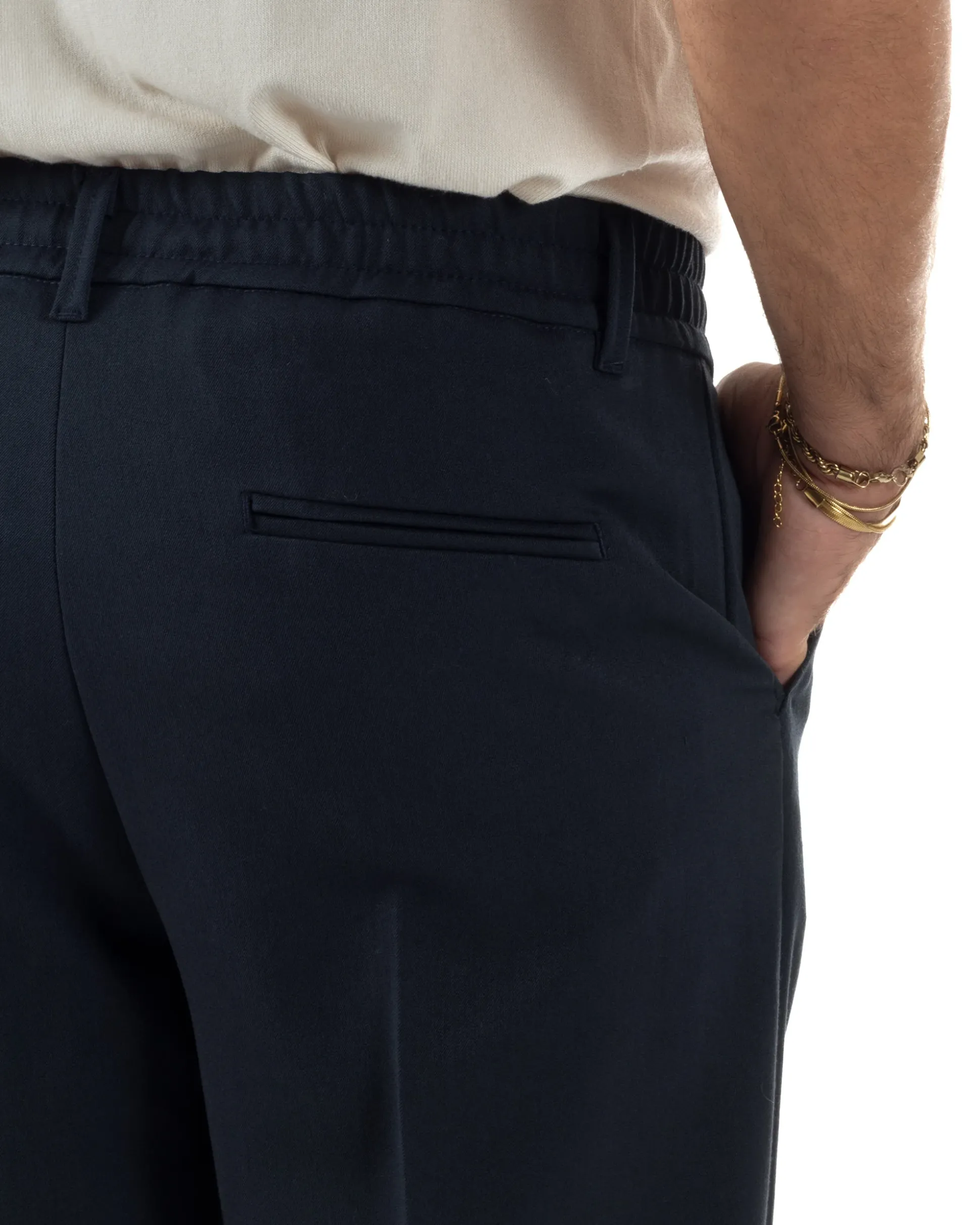 Pantaloni Viscosa Uomo Baggy Fondo Ampio Blu P5916A