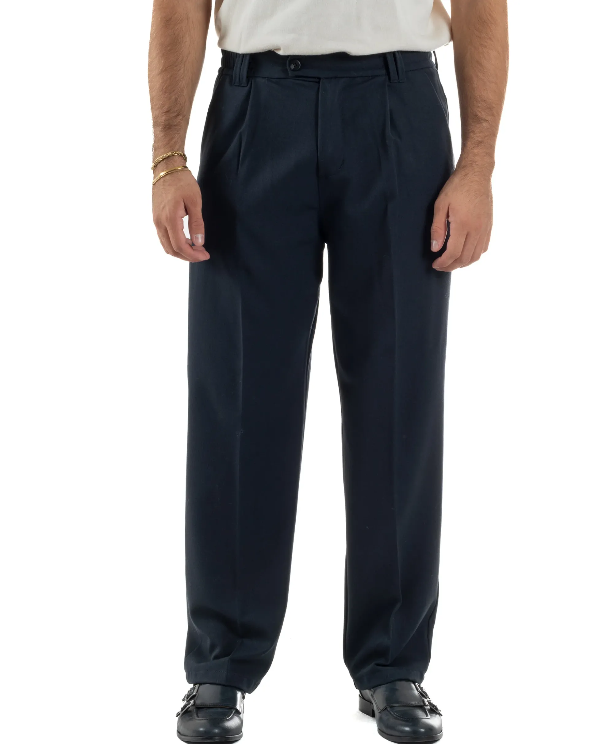 Pantaloni Viscosa Uomo Baggy Fondo Ampio Blu P5916A