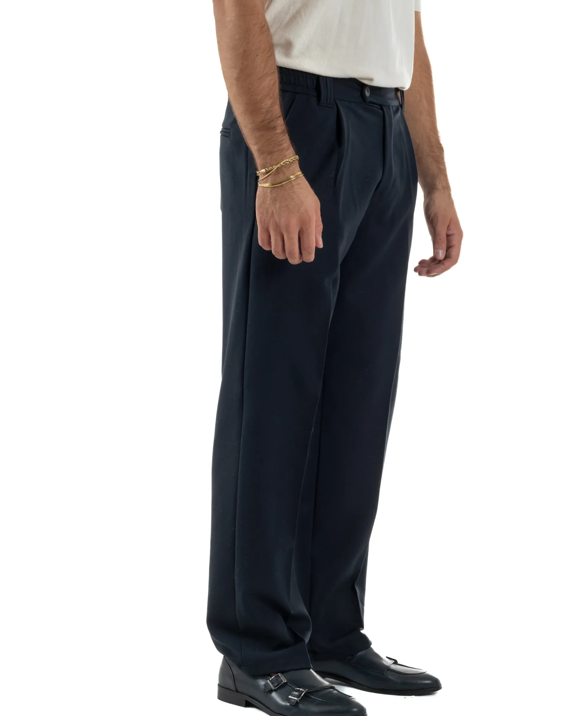Pantaloni Viscosa Uomo Baggy Fondo Ampio Blu P5916A