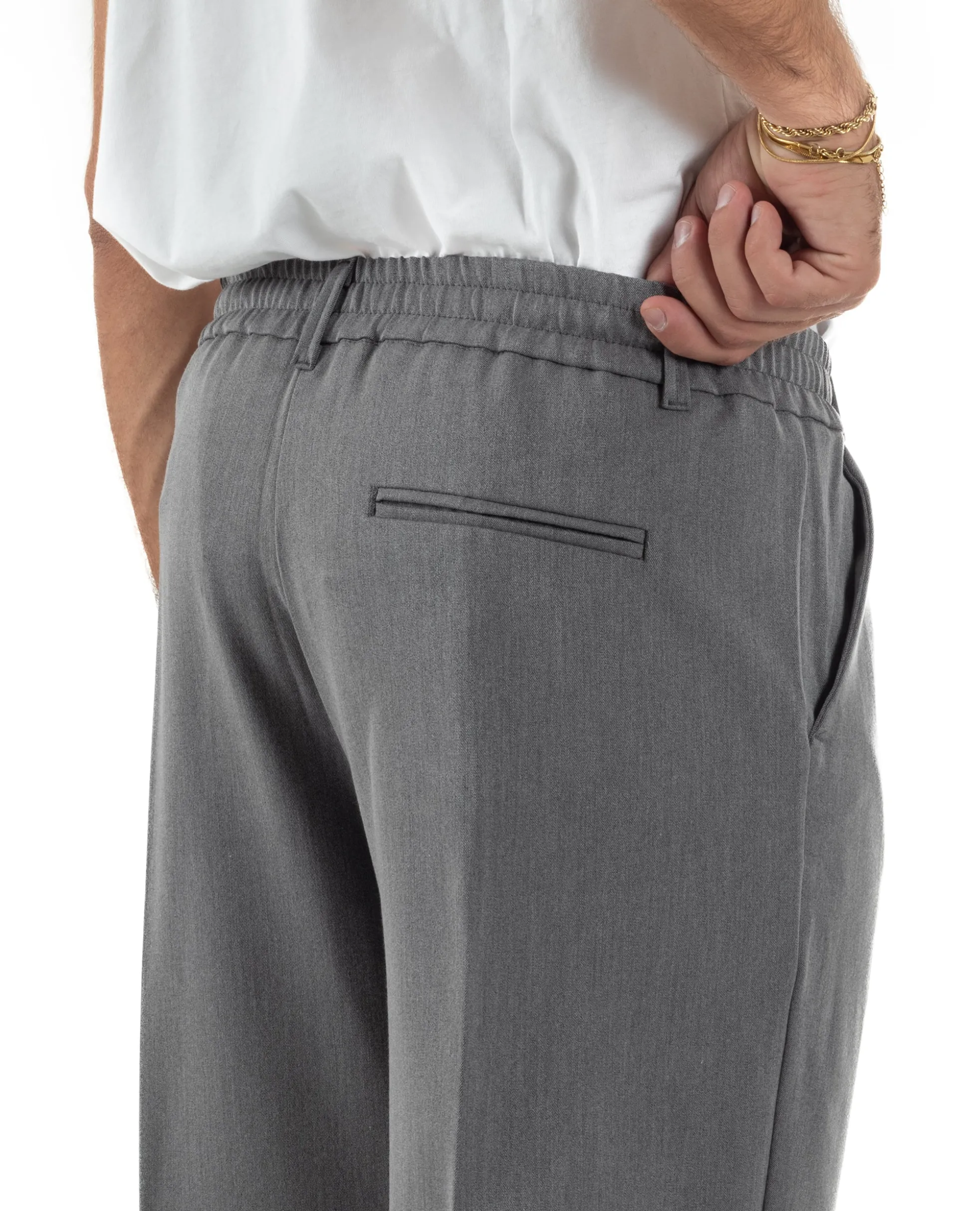 Pantaloni Viscosa Uomo Baggy Fondo Ampio Grigio P5914A