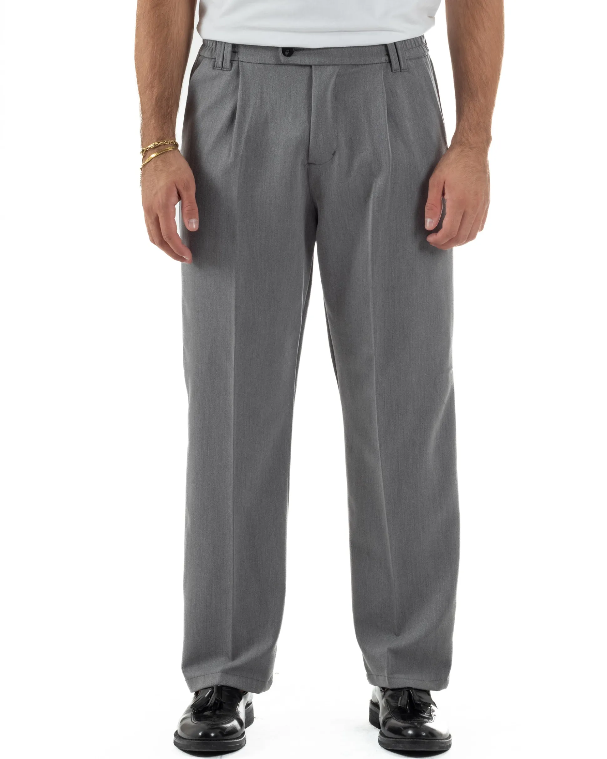Pantaloni Viscosa Uomo Baggy Fondo Ampio Grigio P5914A