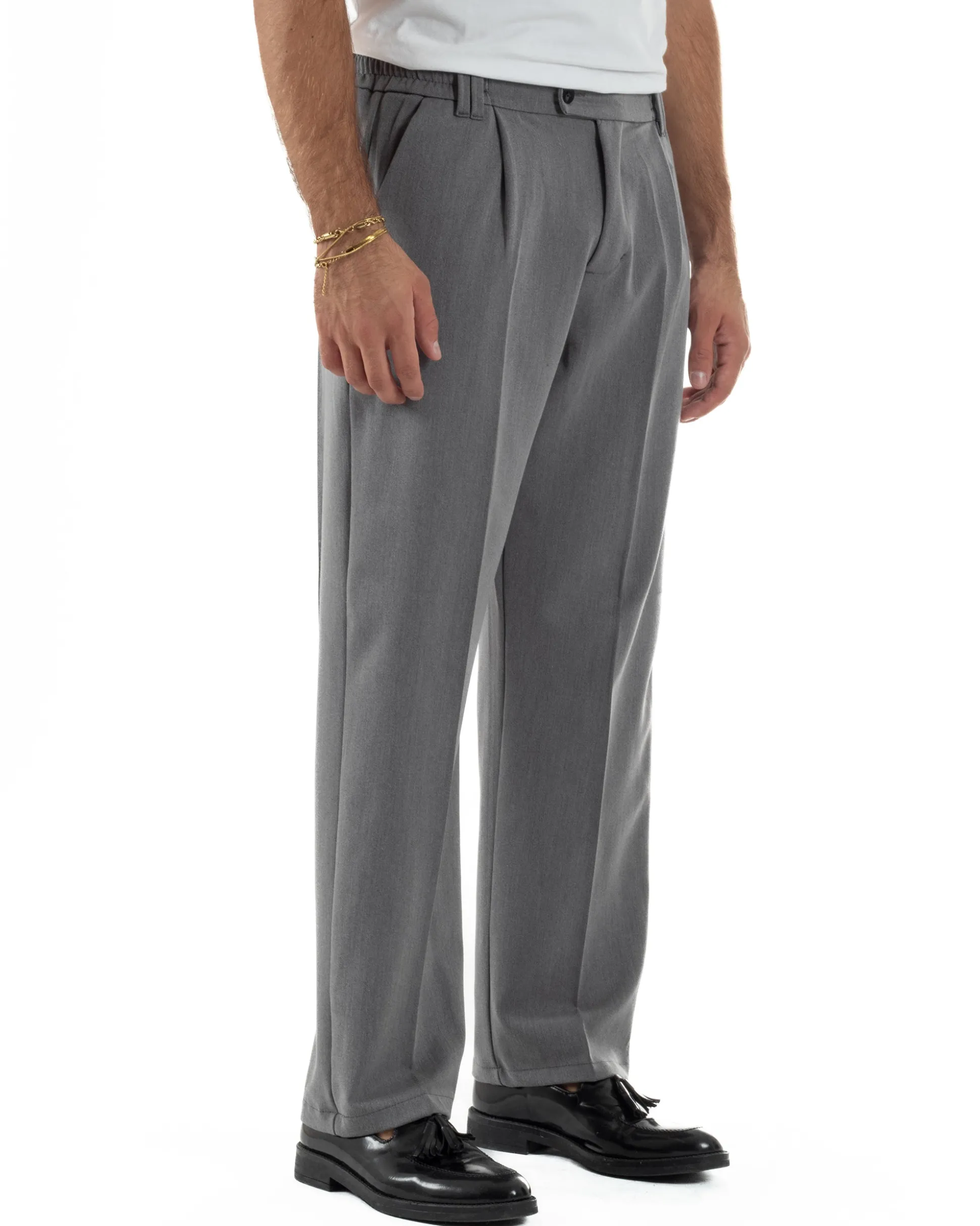 Pantaloni Viscosa Uomo Baggy Fondo Ampio Grigio P5914A