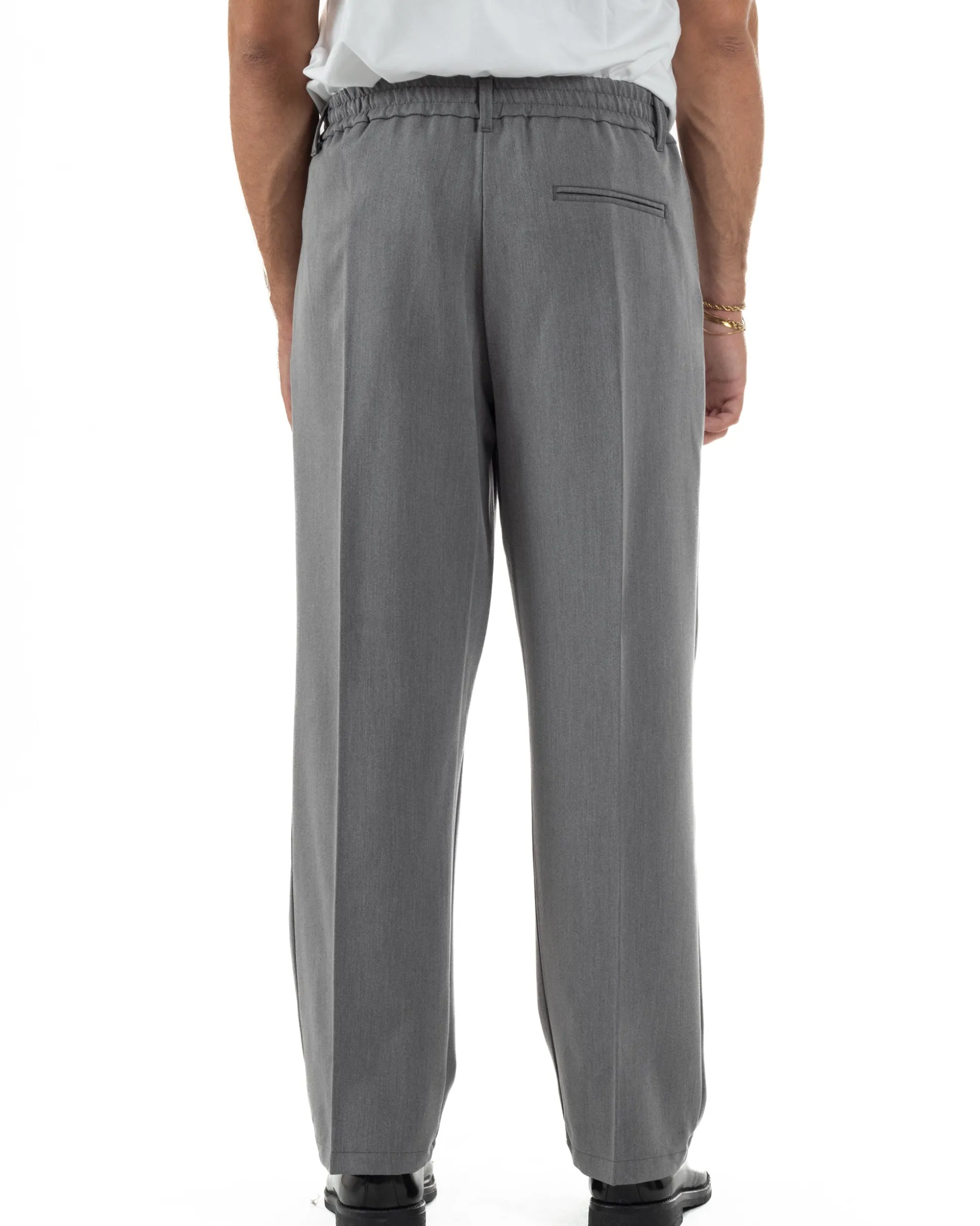 Pantaloni Viscosa Uomo Baggy Fondo Ampio Grigio P5914A