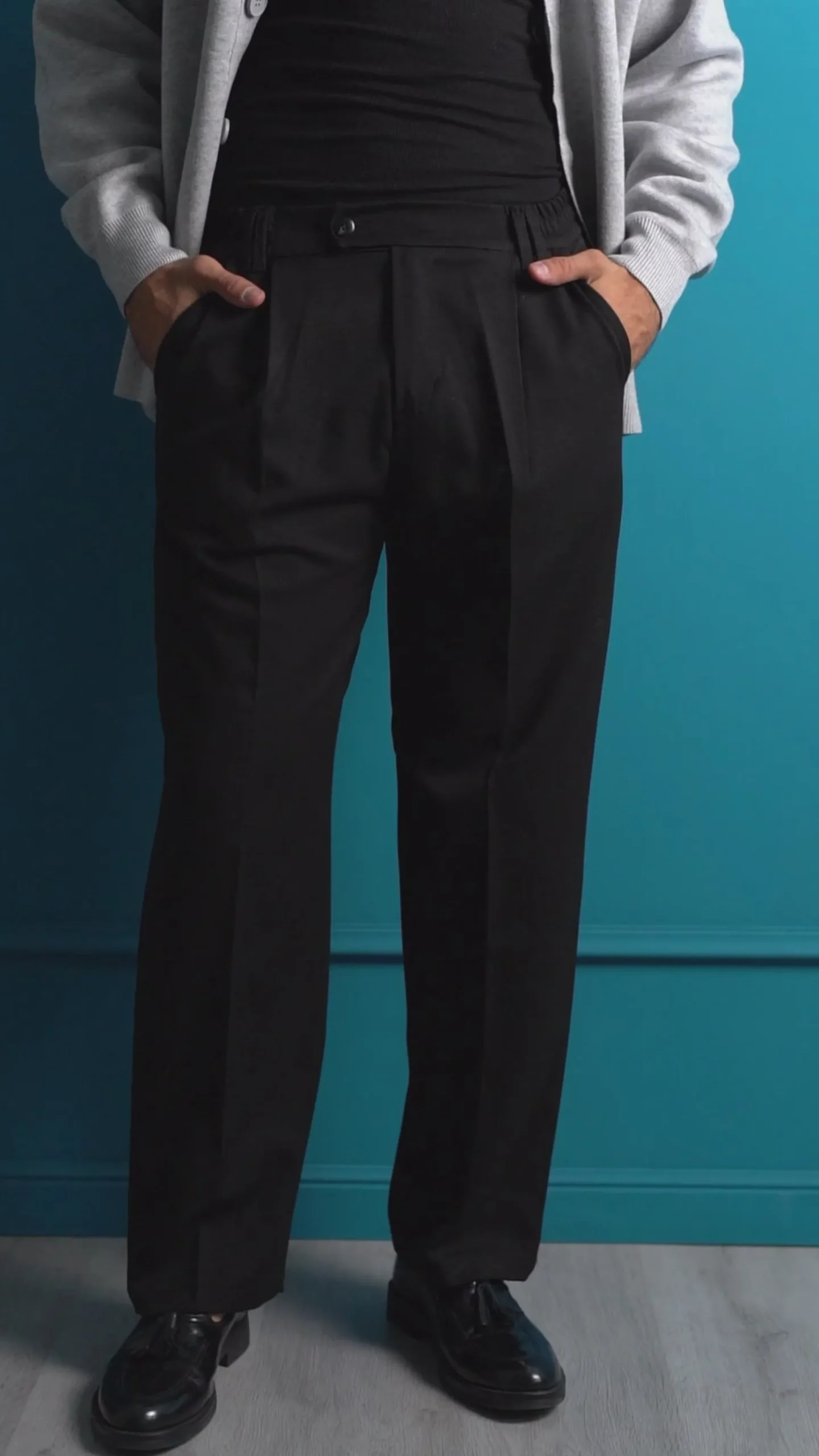 Pantaloni Viscosa Uomo Baggy Fondo Ampio Grigio P5914A