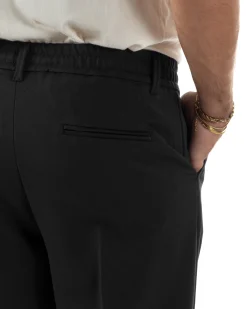 Pantaloni Viscosa Uomo Baggy Fondo Ampio Nero P5917A