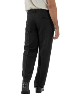 Pantaloni Viscosa Uomo Baggy Fondo Ampio Nero P5917A