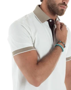 Polo Uomo Cotone Basic T-shirt Con Colletto Bianco TS3171A
