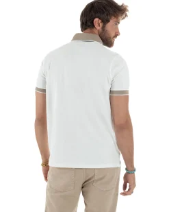 Polo Uomo Cotone Basic T-shirt Con Colletto Bianco TS3171A