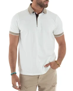 Polo Uomo Cotone Basic T-shirt Con Colletto Bianco TS3171A