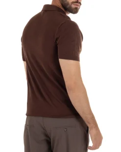 Polo uomo filo maglia basic colletto aperto sottogiacca marrone GIOSAL-TS3288A