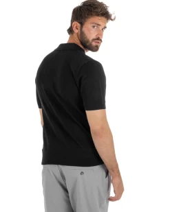 Polo uomo filo maglia basic colletto aperto sottogiacca nero GIOSAL-TS3286A