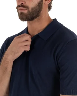 Polo uomo filo maglia basic colletto aperto sottogiacca blu GIOSAL-TS3285A