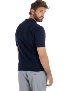 Polo uomo filo maglia basic colletto aperto sottogiacca blu GIOSAL-TS3285A
