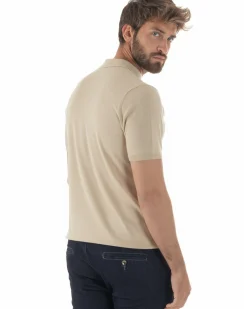 Polo uomo filo maglia colletto con zip t-shirt sottogiacca leggera beige GIOSAL-TS3208A