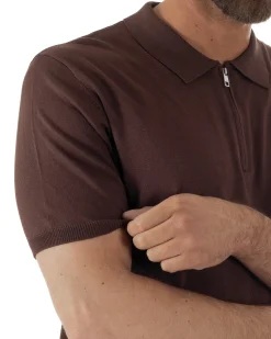 Polo uomo filo maglia colletto con zip t-shirt sottogiacca leggera marrone GIOSAL-TS3209A