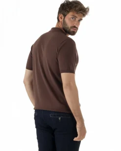 Polo uomo filo maglia colletto con zip t-shirt sottogiacca leggera marrone GIOSAL-TS3209A