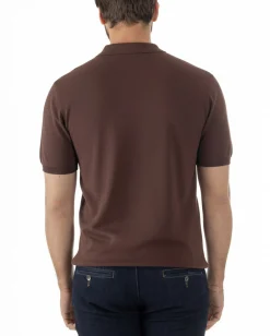 Polo uomo filo maglia colletto con zip t-shirt sottogiacca leggera marrone GIOSAL-TS3209A